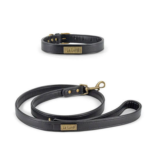 Vegan leather Leash Collar Set Black