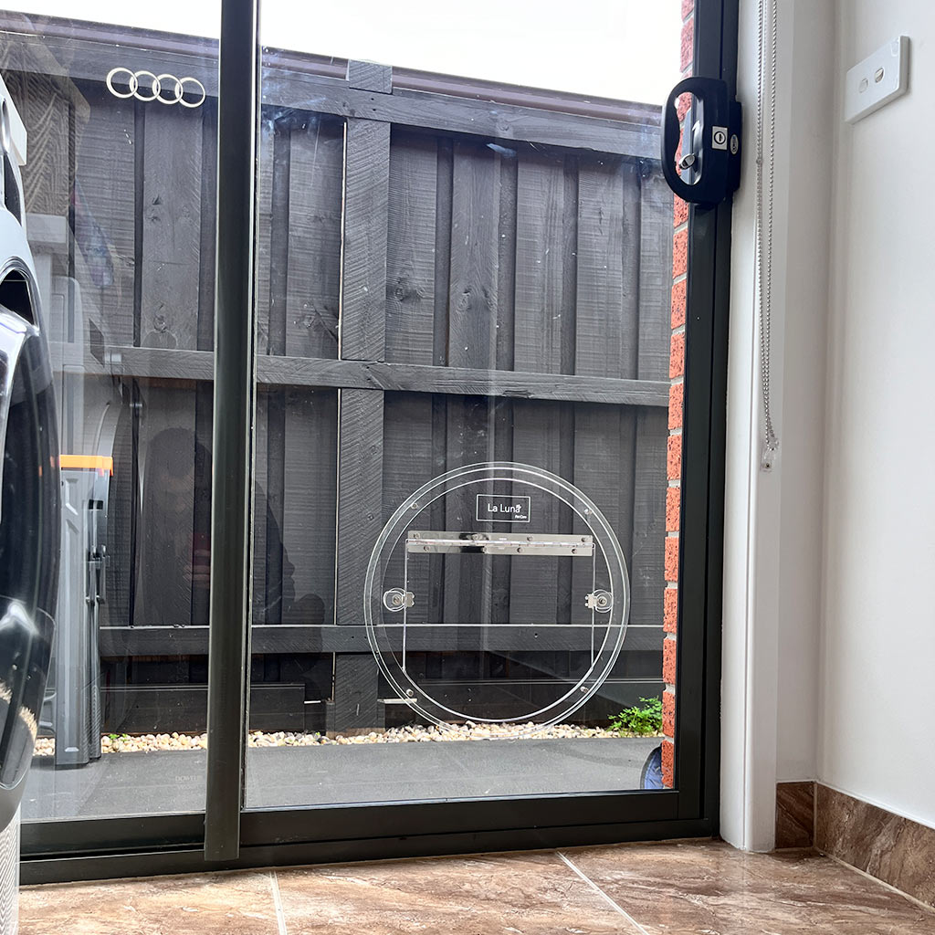 Sliding Fitting Cat Flap In Double Glazed Window Solid PVC Base